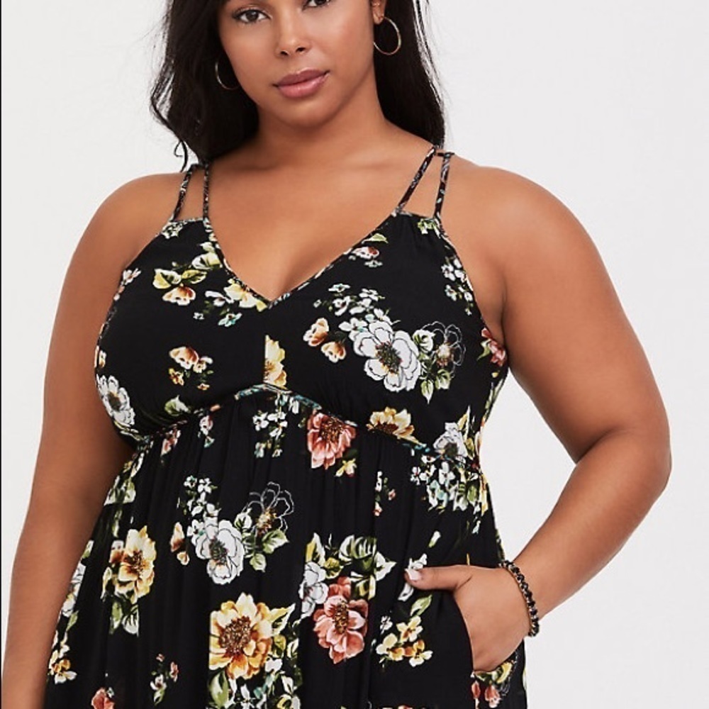 Torrid BLACK FLORAL MIXED PRINT MIDI DRESS - Picture 3 of 12